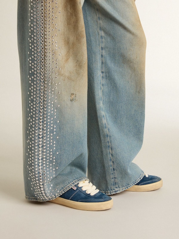 Golden Goose - Women's Soul Star in blue suede with white leather heel tab in 