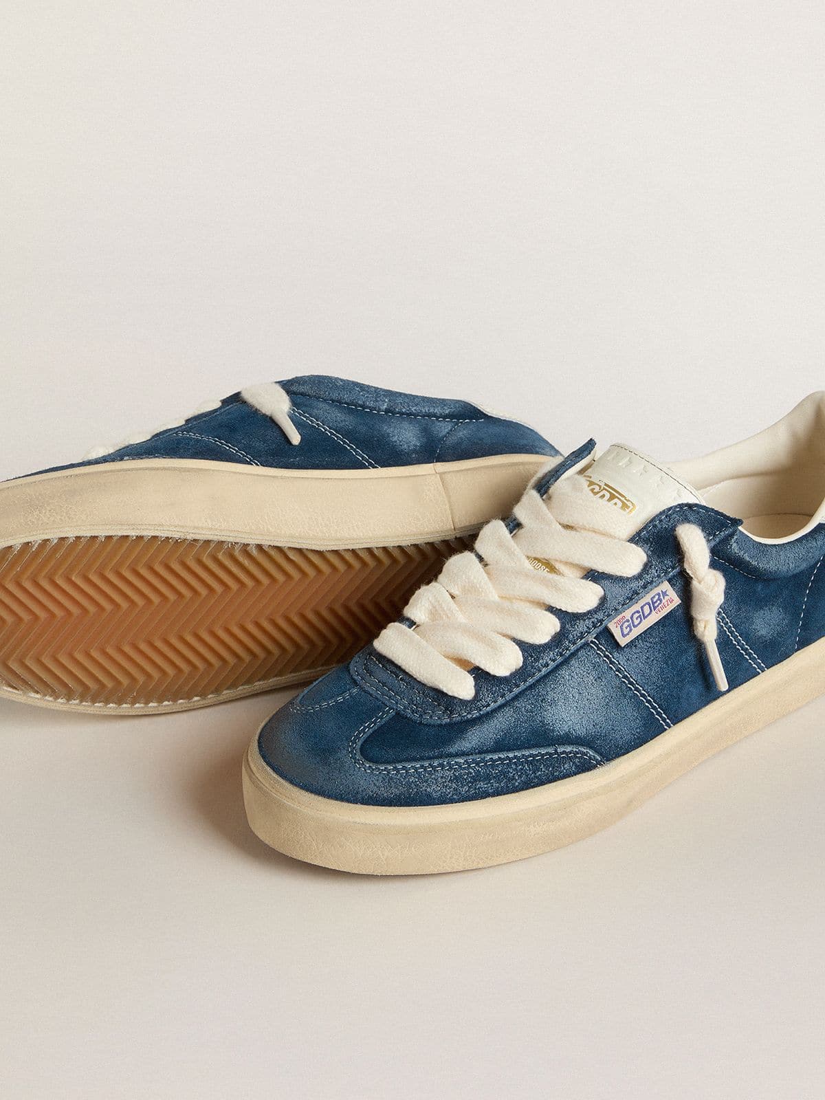 Golden Goose - Soul Star de mujer de ante azul con refuerzo del talón de piel blanca in 