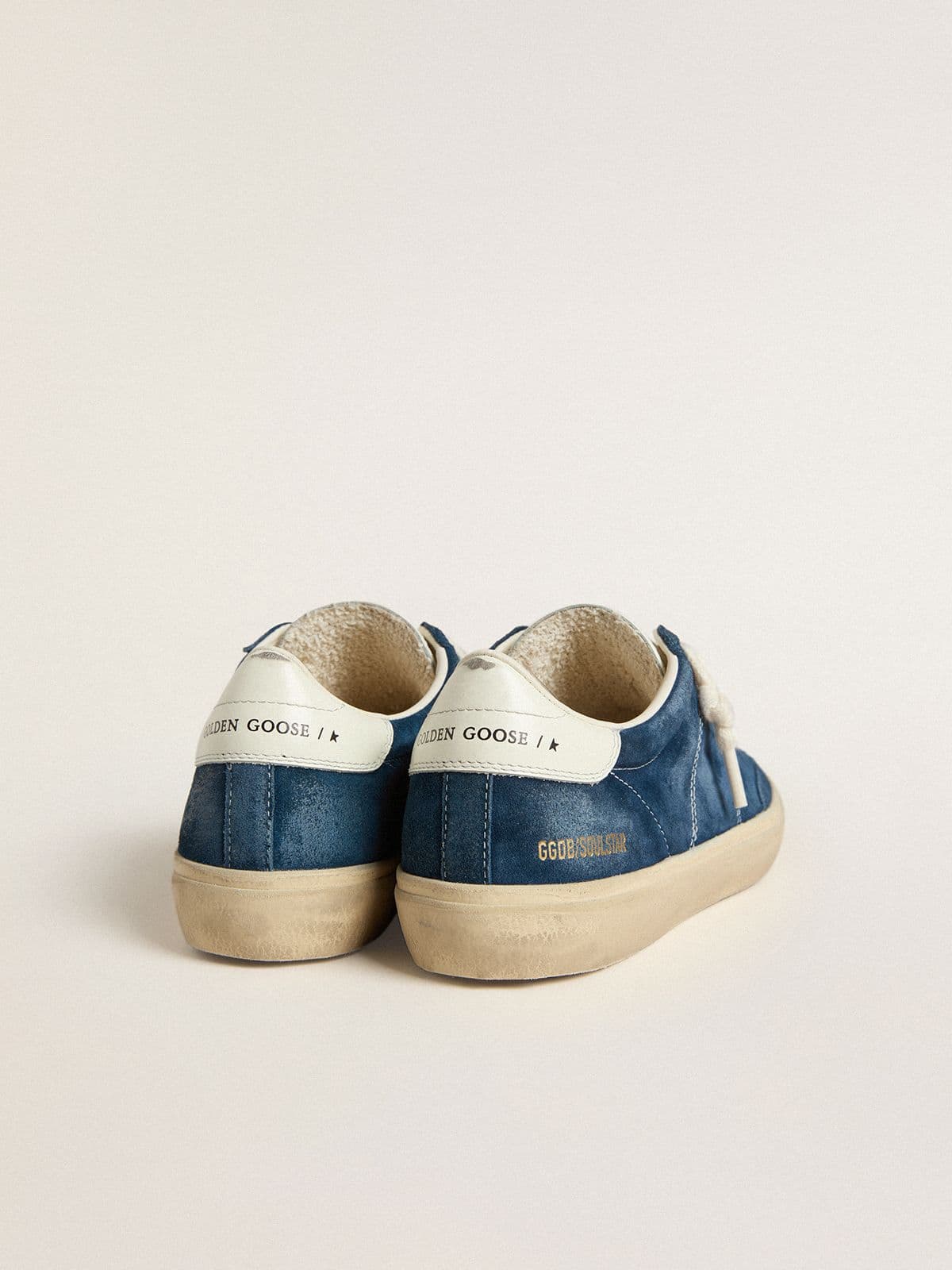 Golden Goose - Soul Star de mujer de ante azul con refuerzo del talón de piel blanca in 