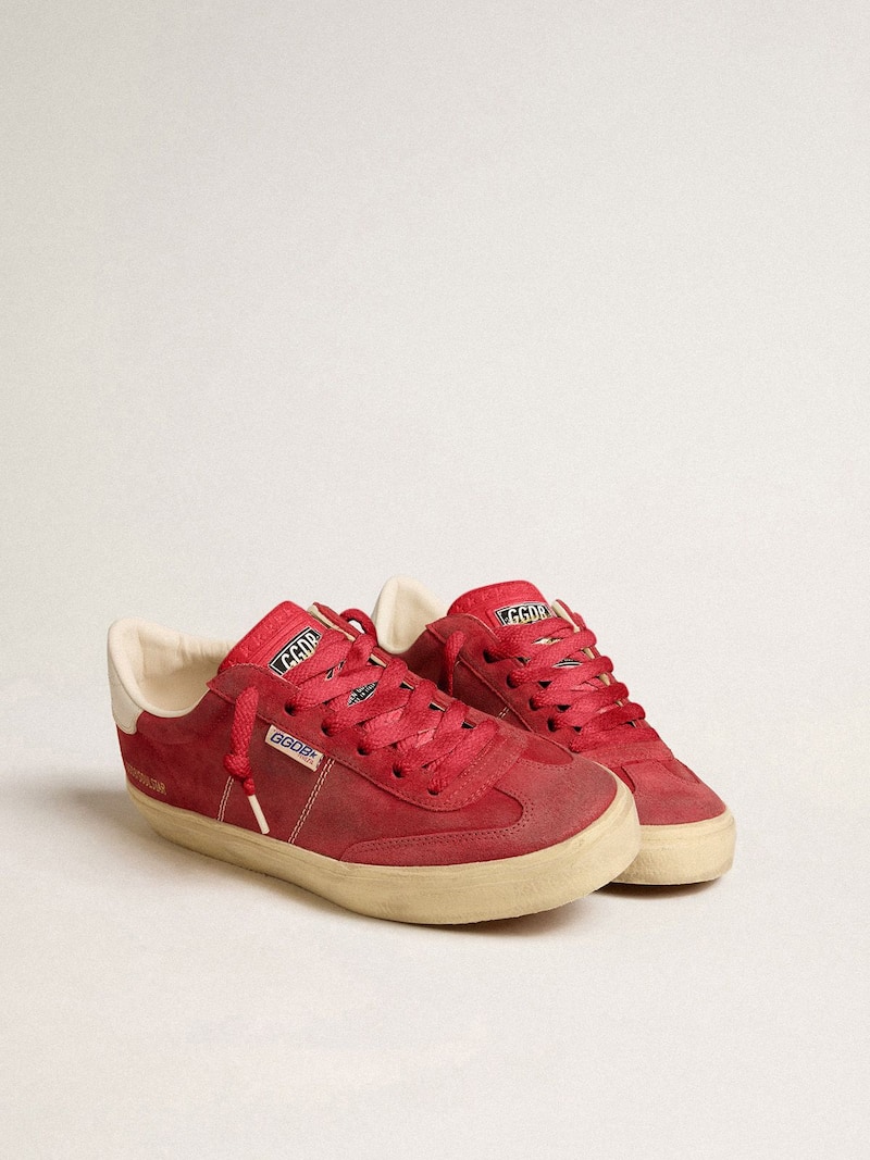 Golden Goose - Soul Star femme en cuir velours rouge avec empi&egrave;cement en cuir blanc in 