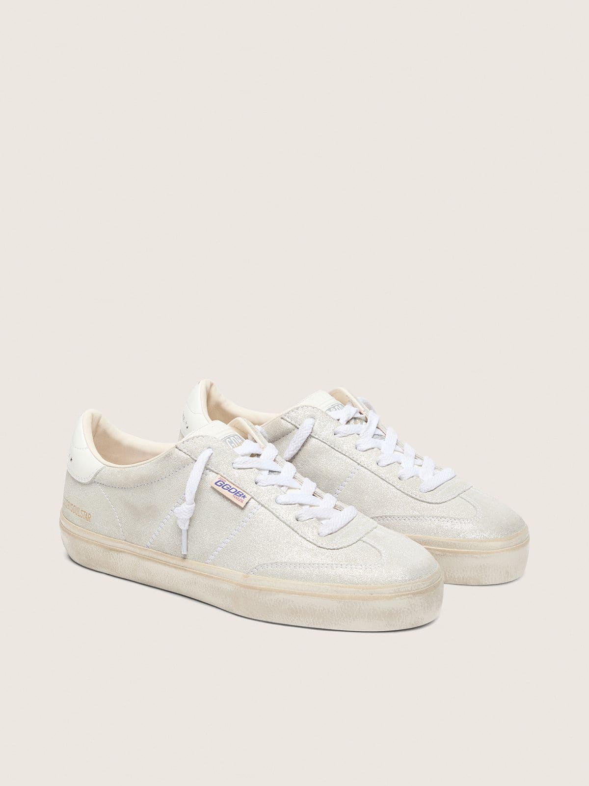 Soul Star Donna in suede beige con talloncino in pelle color bianco