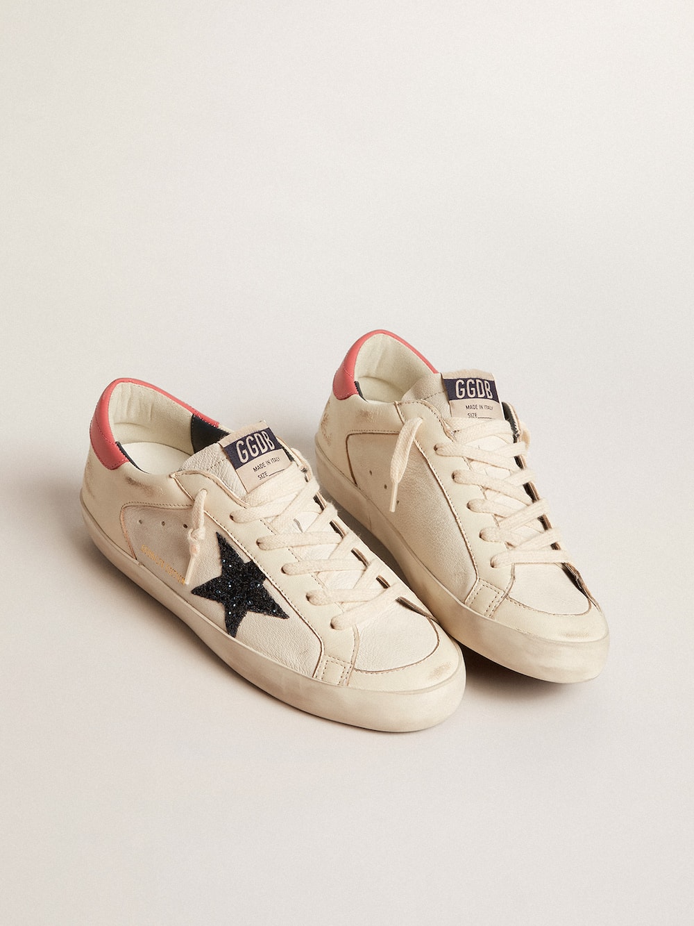 Golden Goose - Women's Super-Star LTD in nappa with blue glitter star and red heel tab in 