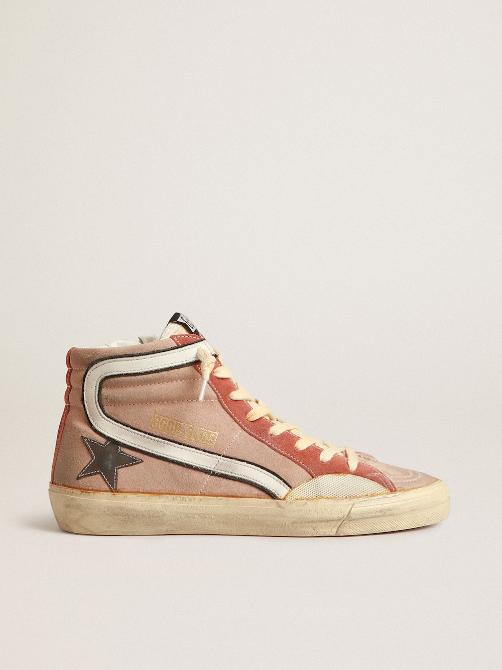 Golden Goose - Slide in pink suede with anthracite laminated leather star in 