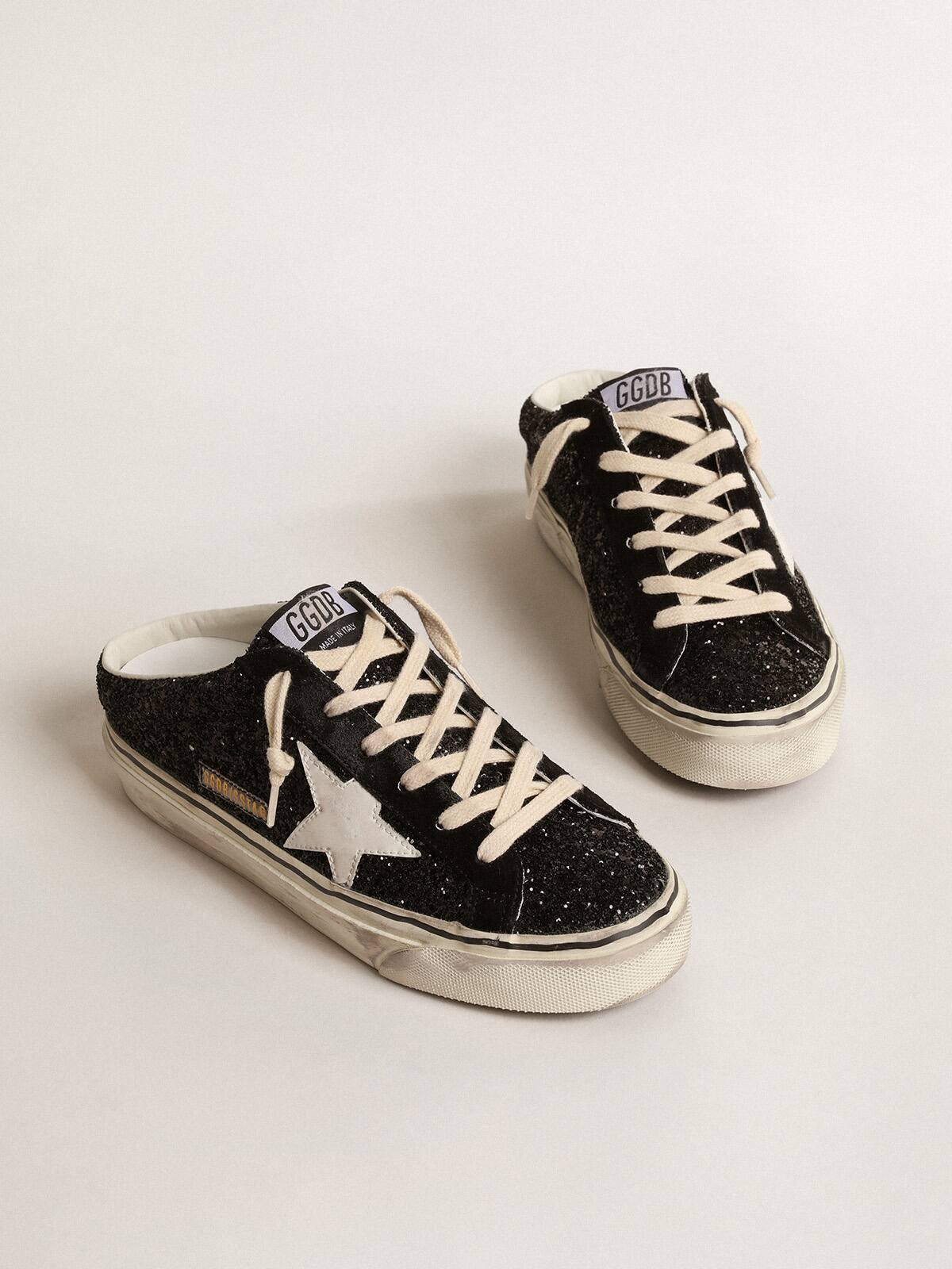 GOLDEN GOOSE スタ刺繍ショツ GWP00879P000525 90100BLACK Super-Star Sabots in black glitter with white bio-based star