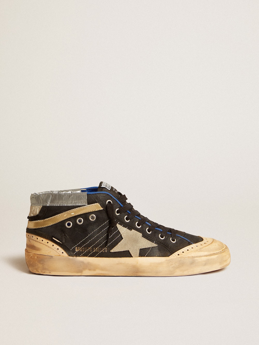 Golden Goose - Women’s Mid Star LAB in black canvas with ice-gray suede star in 