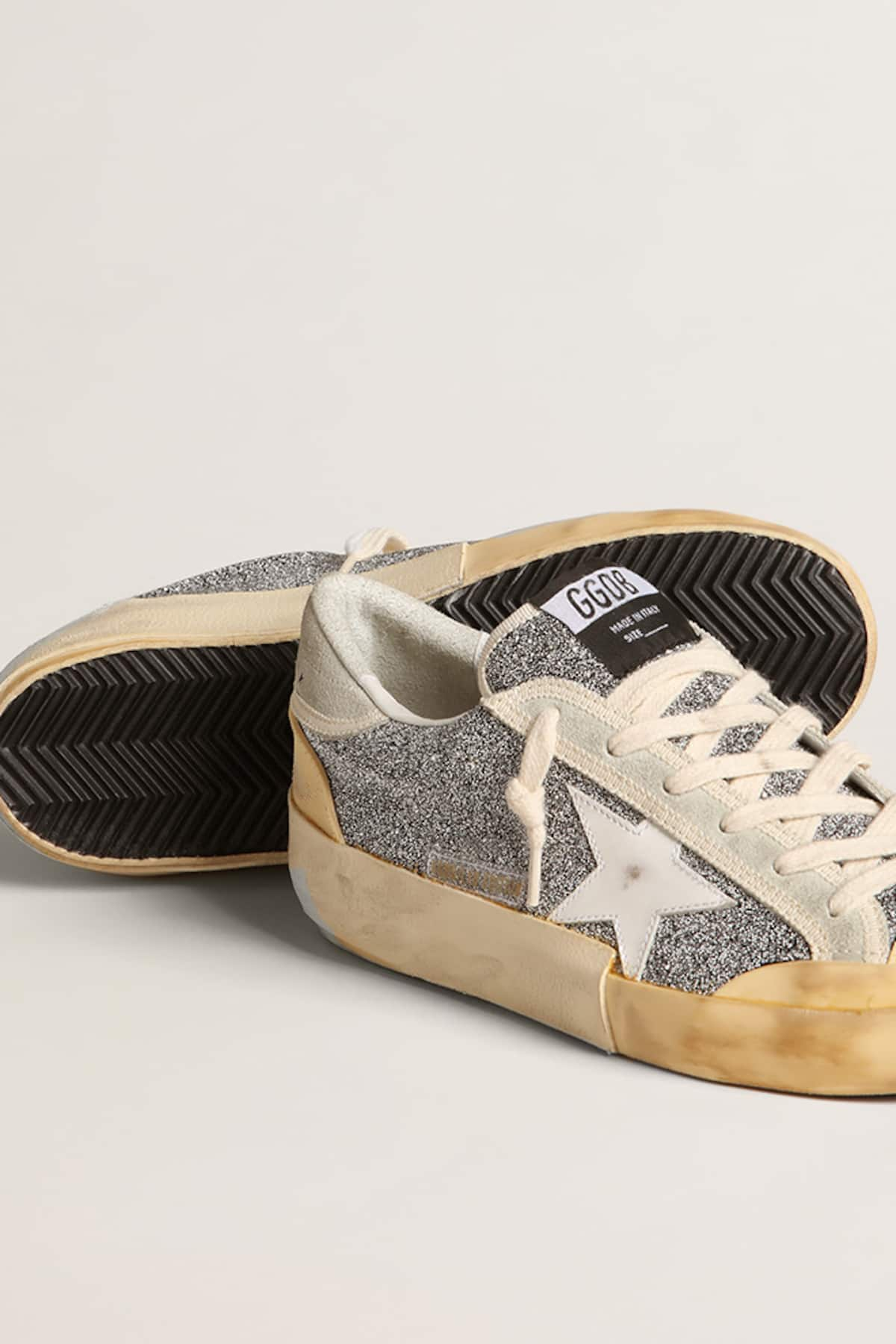 Golden Goose - Women’s Super-Star LAB with white star and Swarovski glitter upper in 