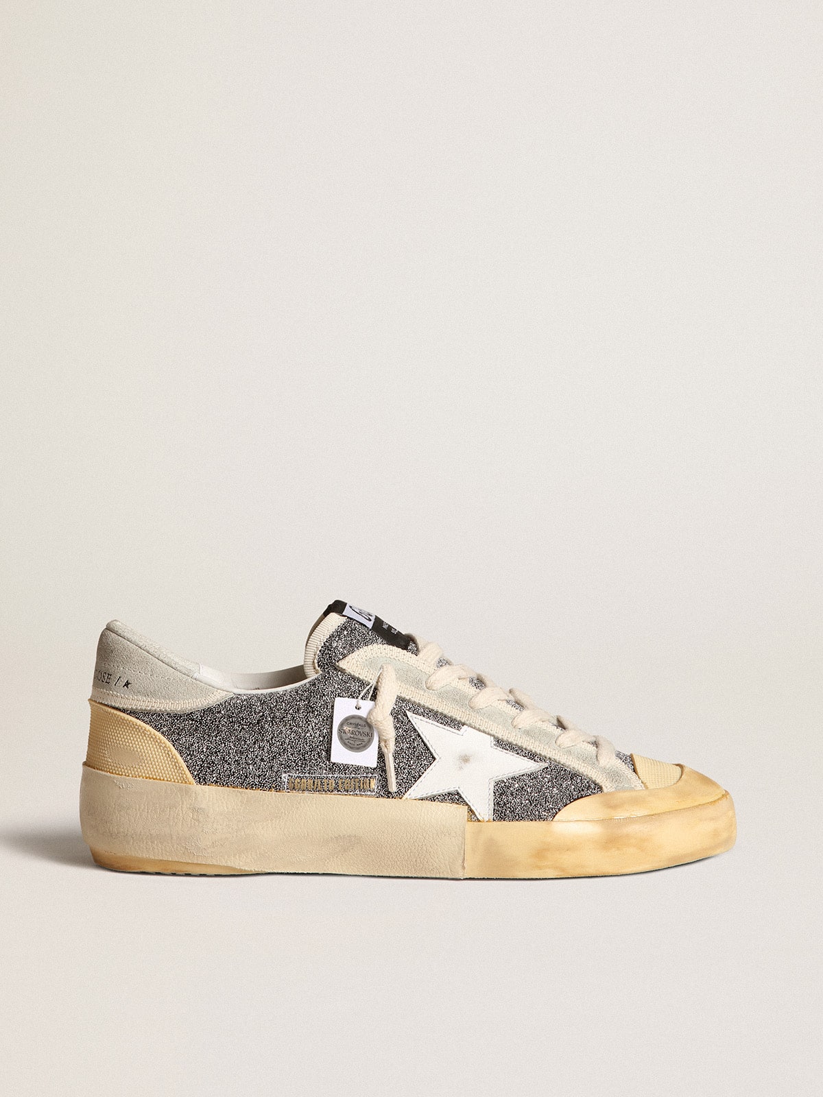 Golden Goose - Women’s Super-Star LAB with white star and Swarovski glitter upper in 