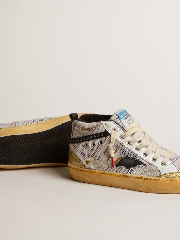 Golden Goose - Mid Star LAB in pony skin and mesh with black star and studded flash in 