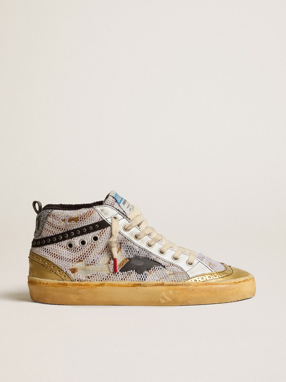 Golden Goose - Mid Star LAB in pony skin and mesh with black star and studded flash in 