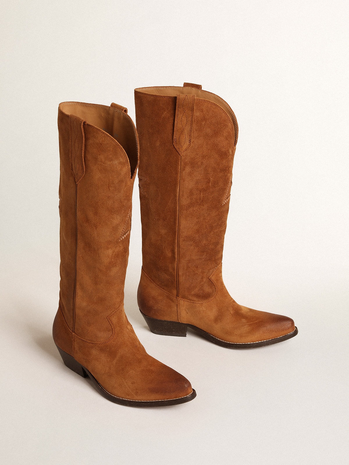 Wish Star boots in cognac suede with tone on tone inlay star Golden Goose