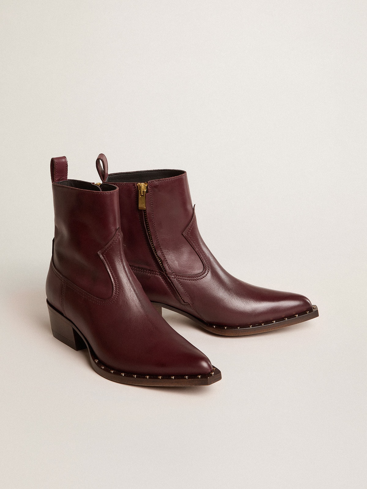 Womens's low Debbie boots in burgundy leather