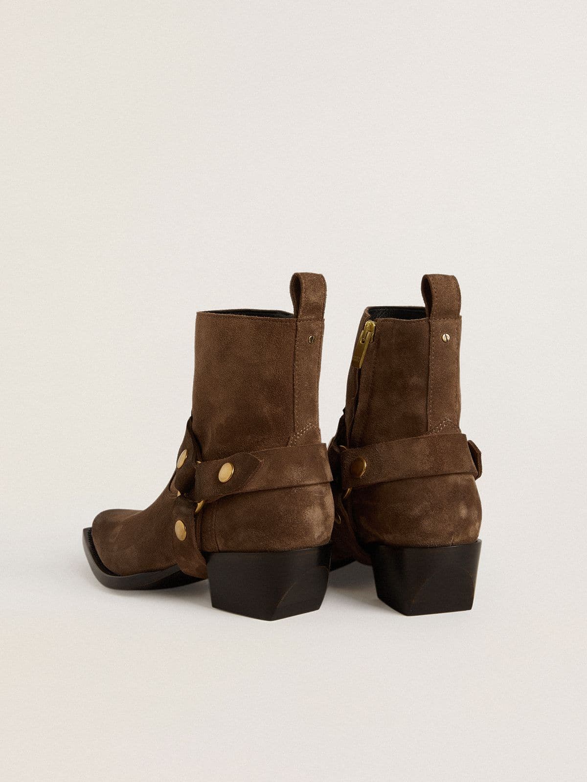 Golden Goose - Stivali Debbie bassi in suede color tortora con fibbia rimovibile in 
