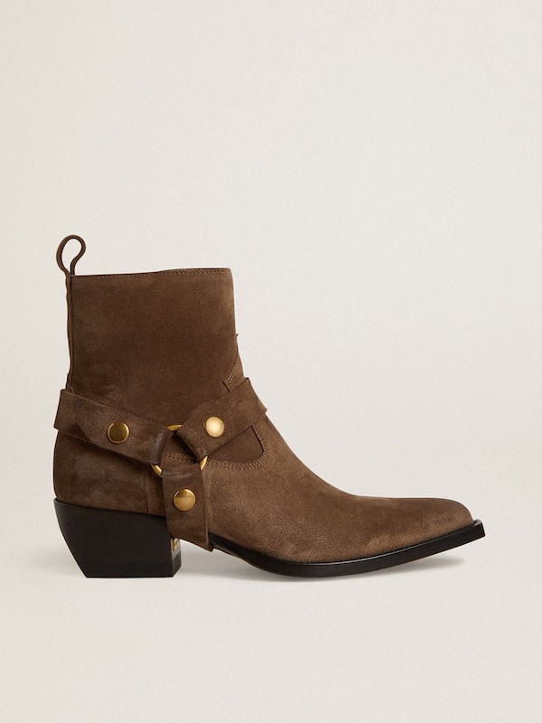 Golden Goose - Low Debbie boots in dove-gray suede with removable buckle in 