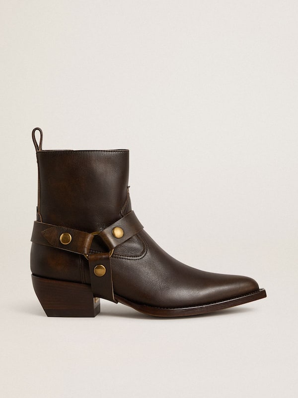 Golden Goose - Low Debbie boots in dark brown leather with removable buckle in 