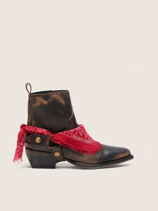 Golden Goose - Women's Debbie boots in black leather with removable buckle and bandana in 