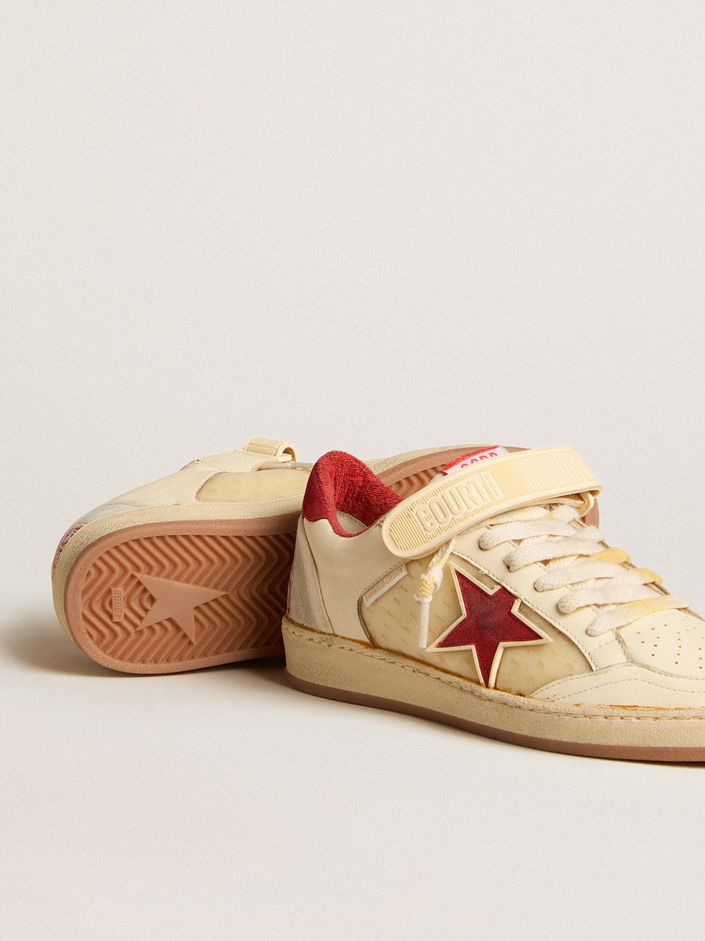 Golden Goose - Women’s Ball Star LAB in cream-colored nappa with red suede star in 