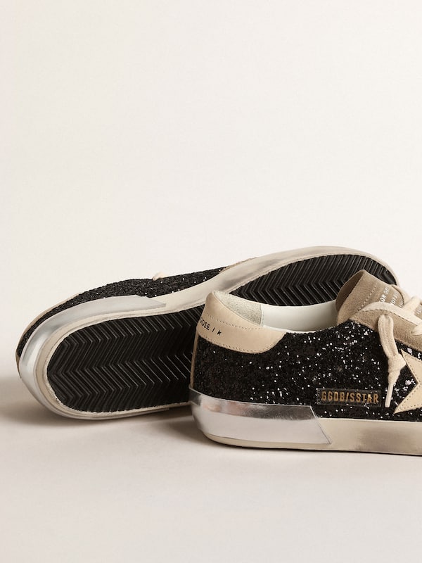 Golden Goose - Super-Star in black glitter with cream star and suede inserts in 