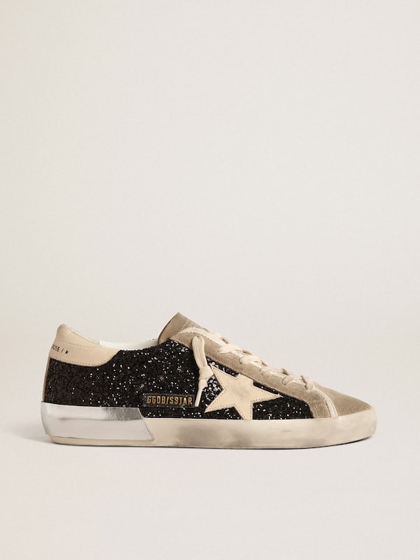 Golden Goose - Super-Star in black glitter with cream star and suede inserts in 