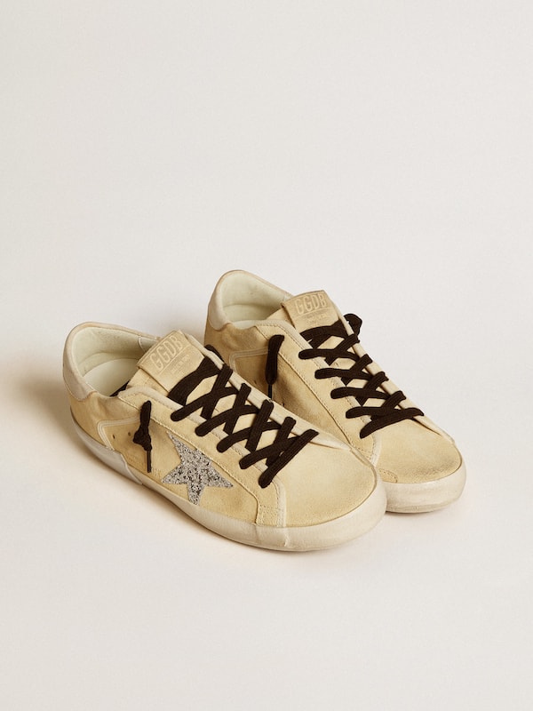 Golden Goose - Women's Super-Star LTD in suede with glitter star and leather heel tab in 