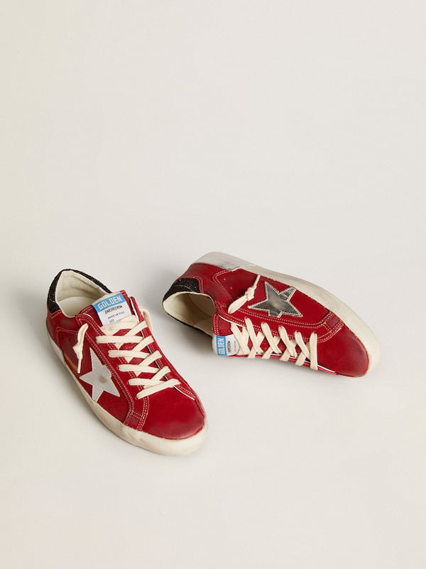 Golden Goose - Women’s Super-Star LTD in red nubuck with leather star and glitter heel tab in 