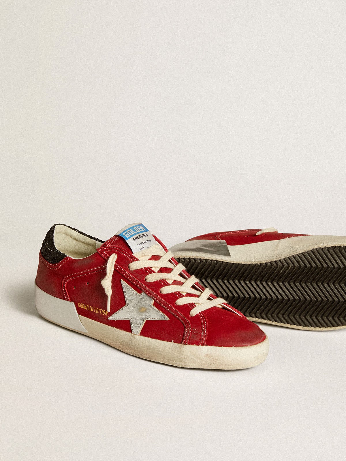 Golden Goose - Women’s Super-Star LTD in red nubuck with leather star and glitter heel tab in 