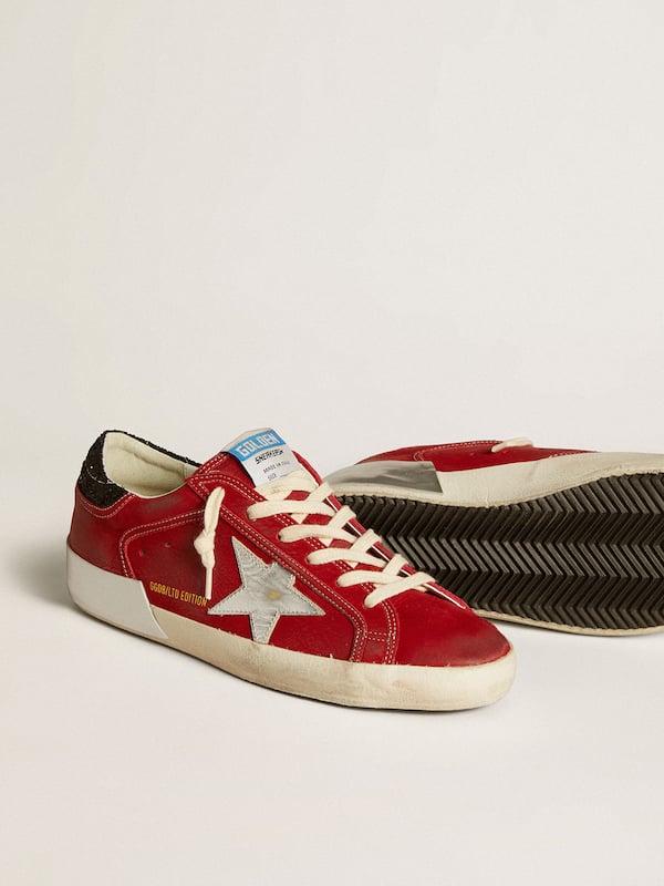 Golden Goose - Women’s Super-Star LTD in red nubuck with leather star and glitter heel tab in 