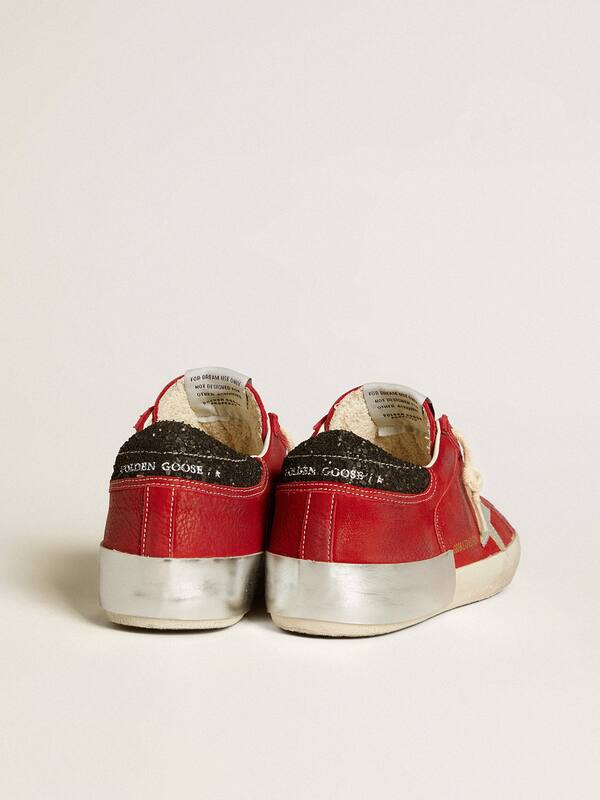 Golden Goose - Women’s Super-Star LTD in red nubuck with leather star and glitter heel tab in 