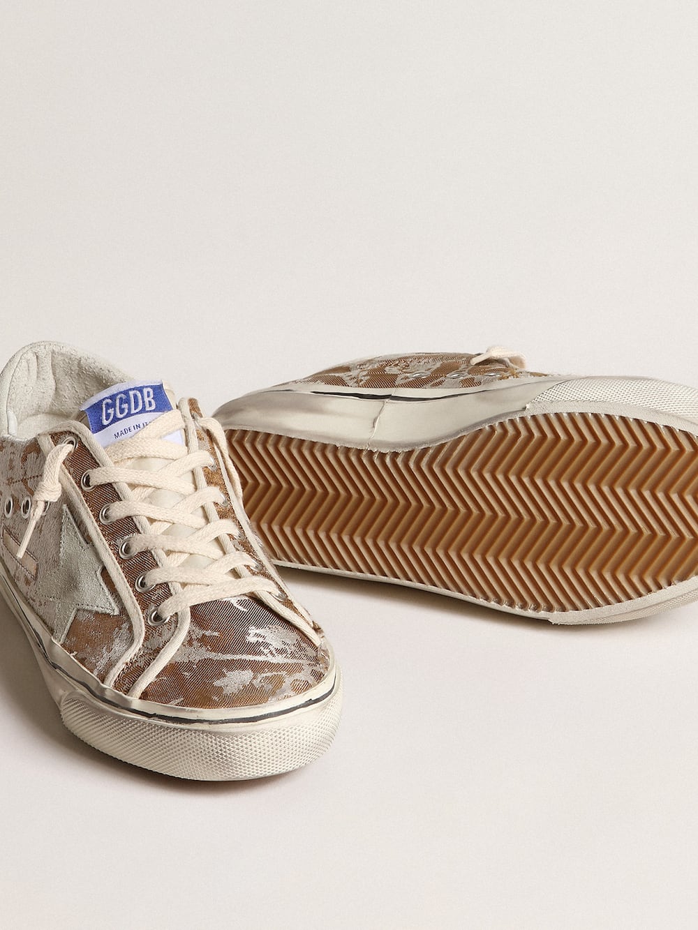 Golden Goose - Hi Star in bronze jacquard fabric with ice-gray suede star in 