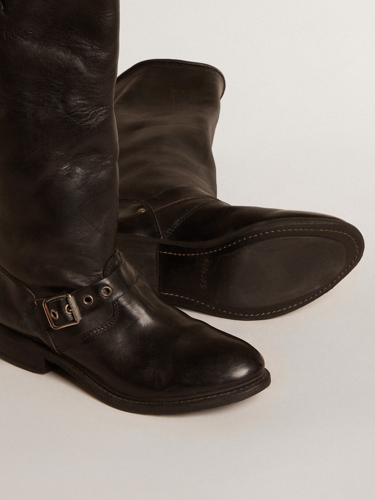 Golden Goose - High Biker boots in black leather with silver studs and buckles in 