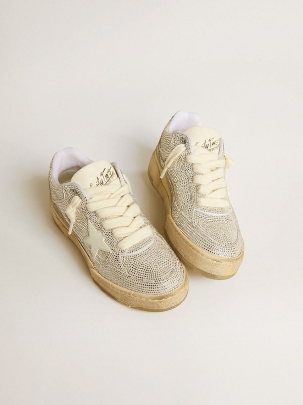 Golden Goose - Women’s Forty2 in white leather and Swarovski crystals with white star in 