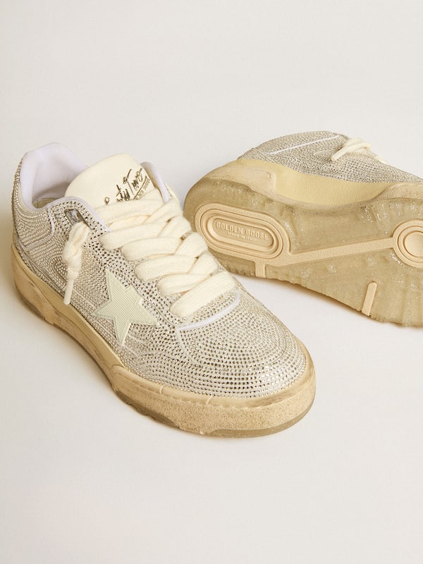 Golden Goose - Women’s Forty2 in white leather and Swarovski crystals with white star in 