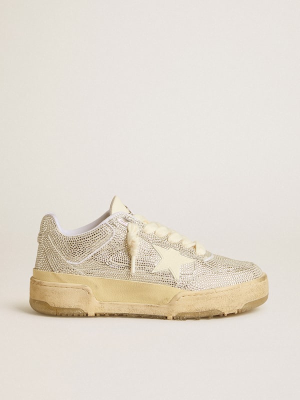 Golden Goose - Women’s Forty2 in white leather and Swarovski crystals with white star in 