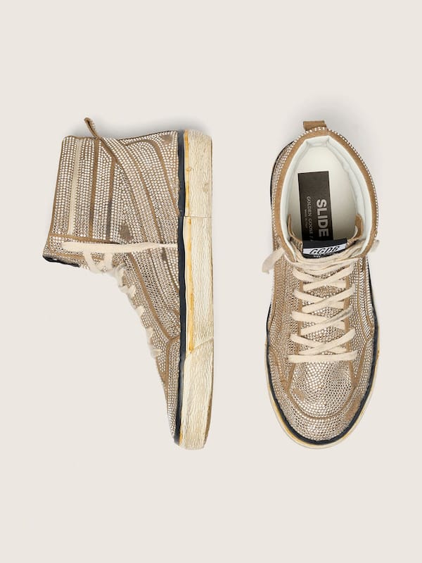 Women's Slide LAB sneakers in tobacco-colored suede with crystals and tobacco-colored suede star