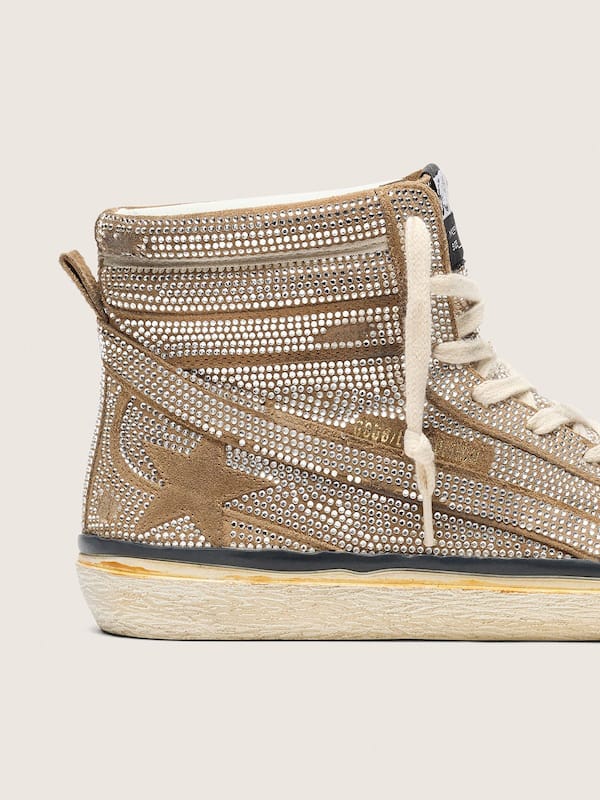 Golden Goose - Tabakbrauner LAB Slide Damen aus Suede mit Kristallen und Suedestern in 