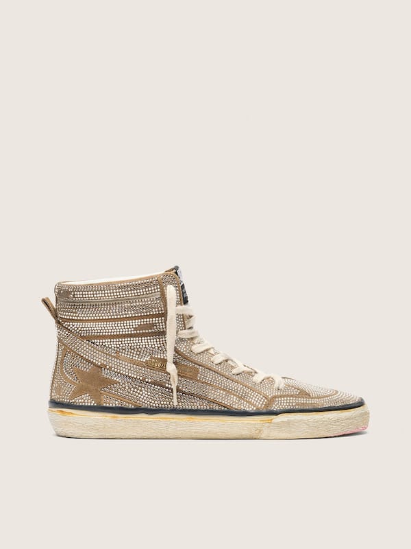 Golden Goose - Tabakbrauner LAB Slide Damen aus Suede mit Kristallen und Suedestern in 