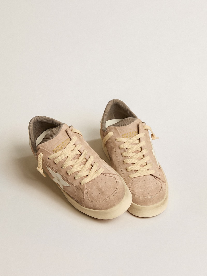 Golden Goose - Stardan Donna in suede rosa antico con stella e talloncino in pelle bianca in 