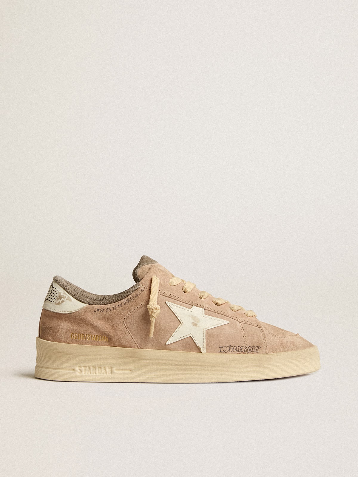 Golden Goose - Stardan in suede rosa antico con stella e talloncino in pelle bianca in 