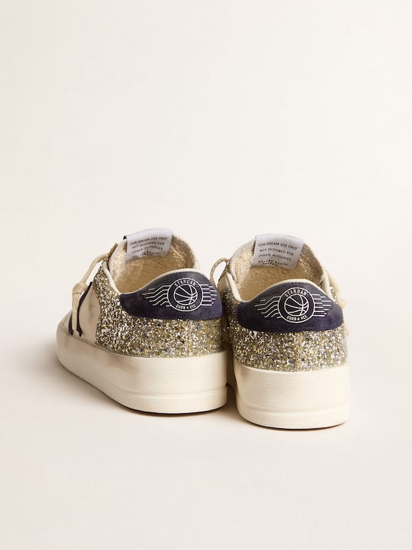 Golden Goose - Women's Stardan in platinum glitter with dark blue suede star and heel tab in 