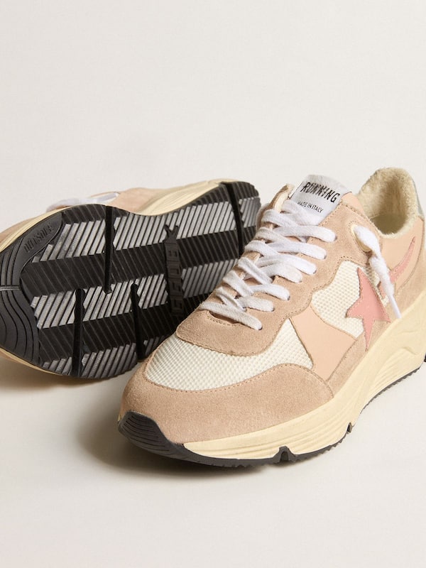 Golden Goose - Women's Running Sole in mesh and suede with pink star and silver heel tab in 