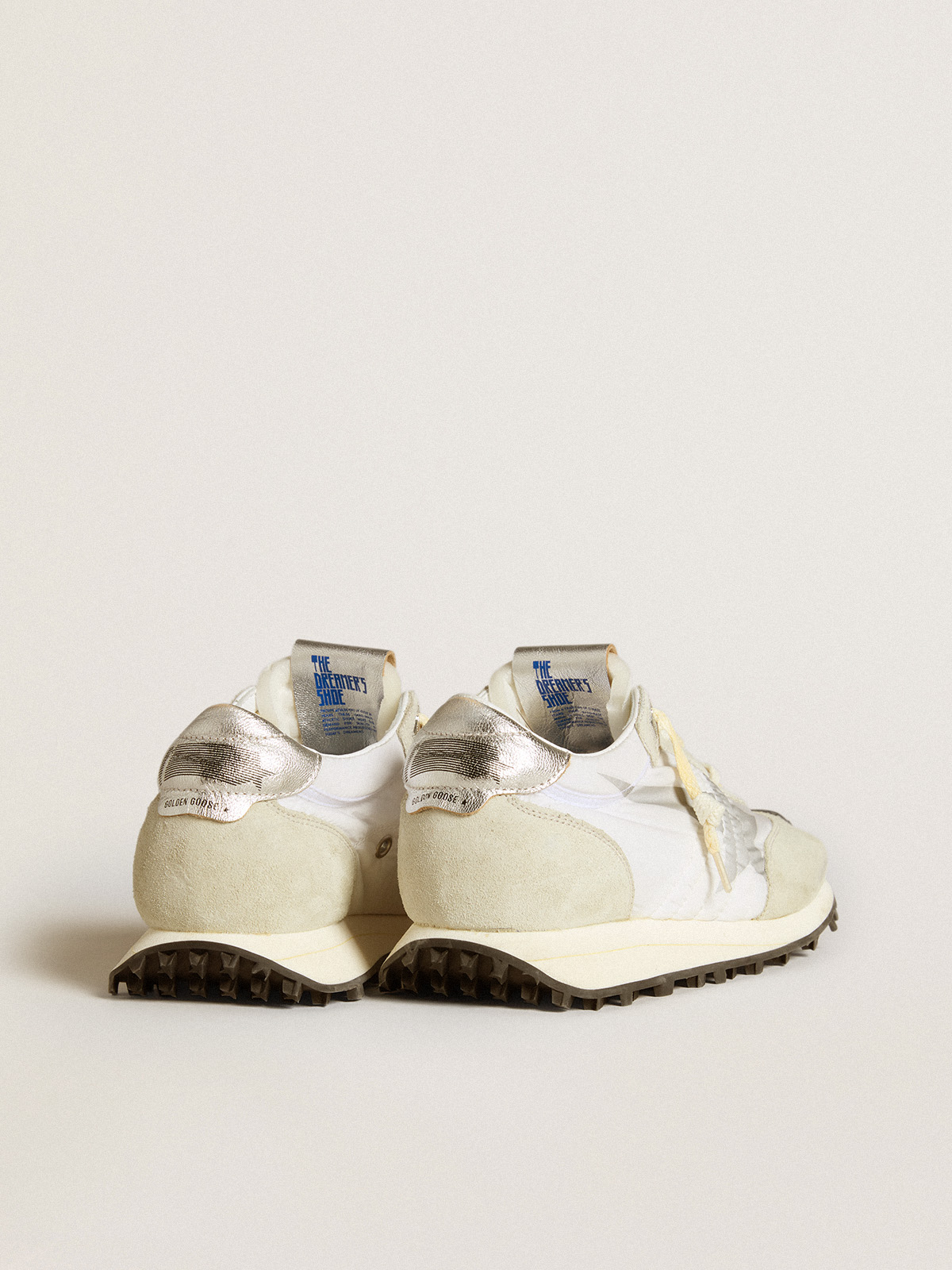 Golden Goose - Marathon feminino com cabedal de náilon branco e estrela prateada in