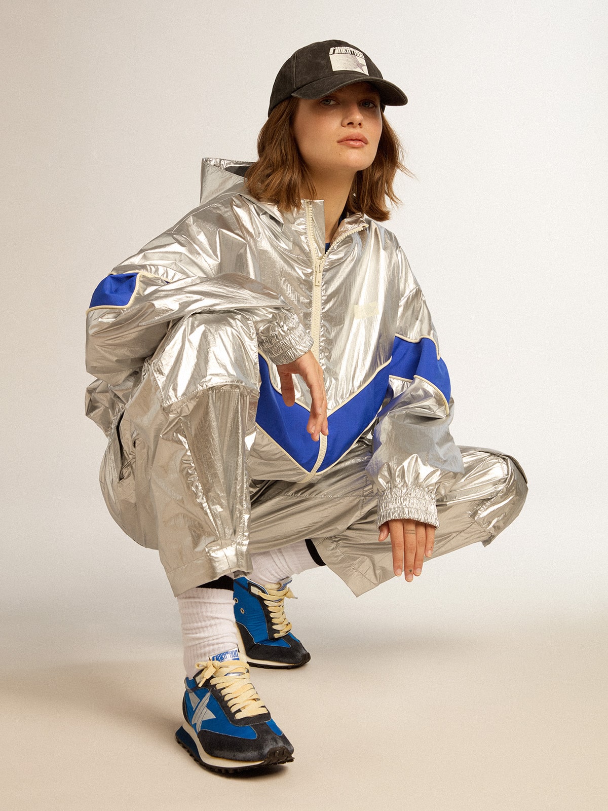 GOLDEN GOOSE マラソン スニカ GWF00683F005490 70138 Women's Marathon with silver ripstop nylon upper and gold star