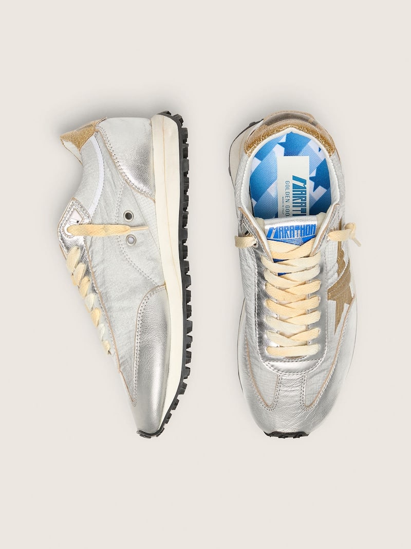 Golden Goose - Women&rsquo;s Marathon with silver ripstop nylon upper and gold star in 