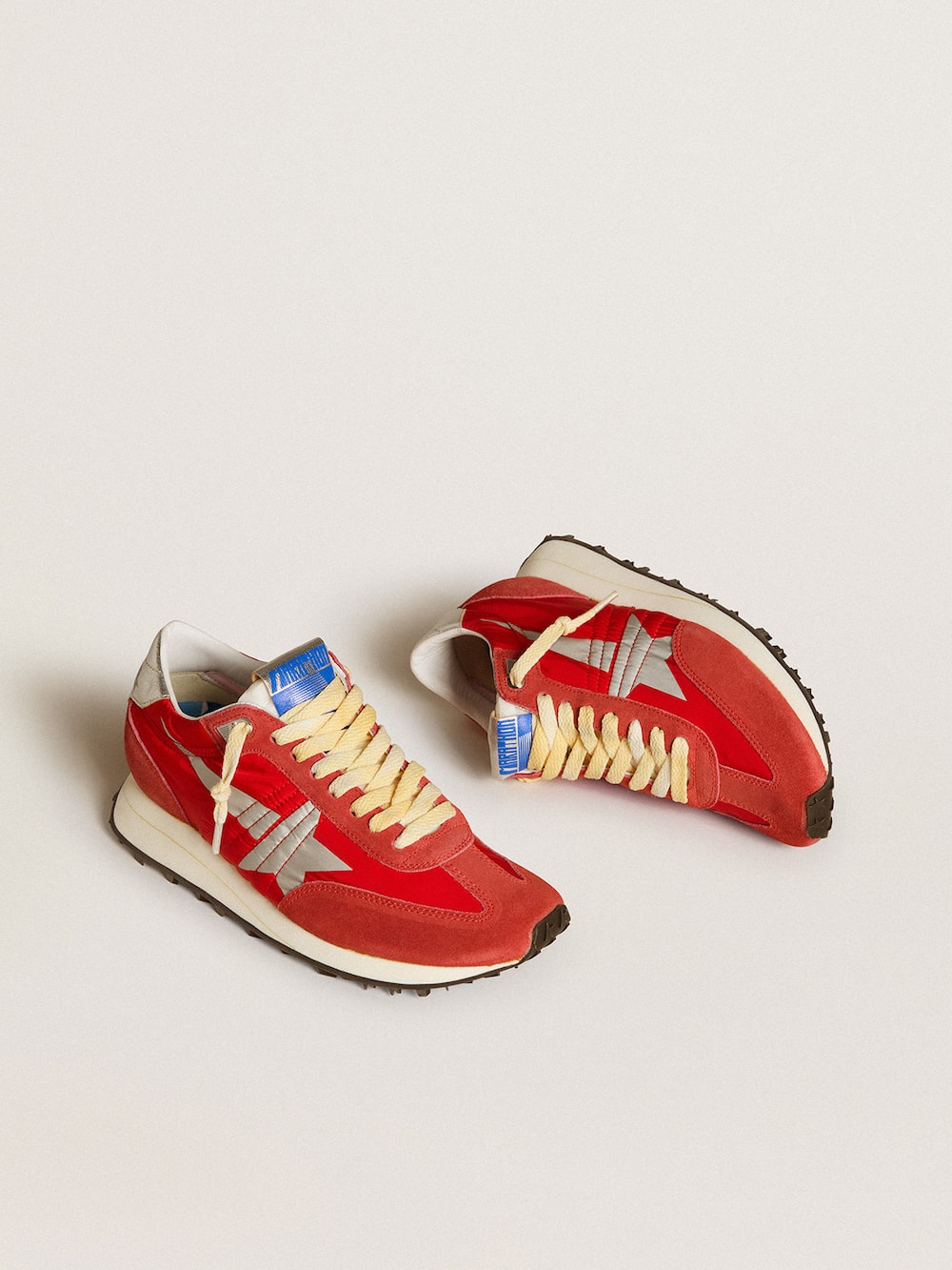 Golden Goose - Women’s Marathon with red nylon upper and silver star in 