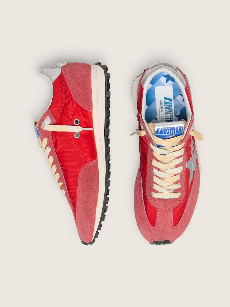 Golden Goose - Women&rsquo;s Marathon with red nylon upper and silver star in 
