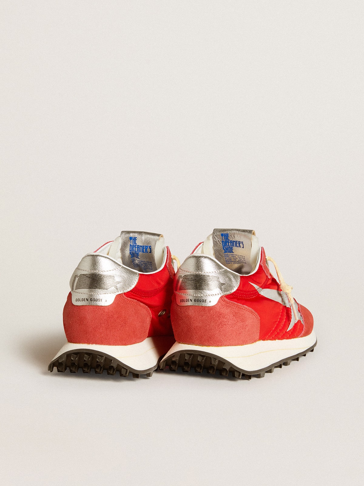 Women s Marathon with red nylon upper and silver star Golden Goose