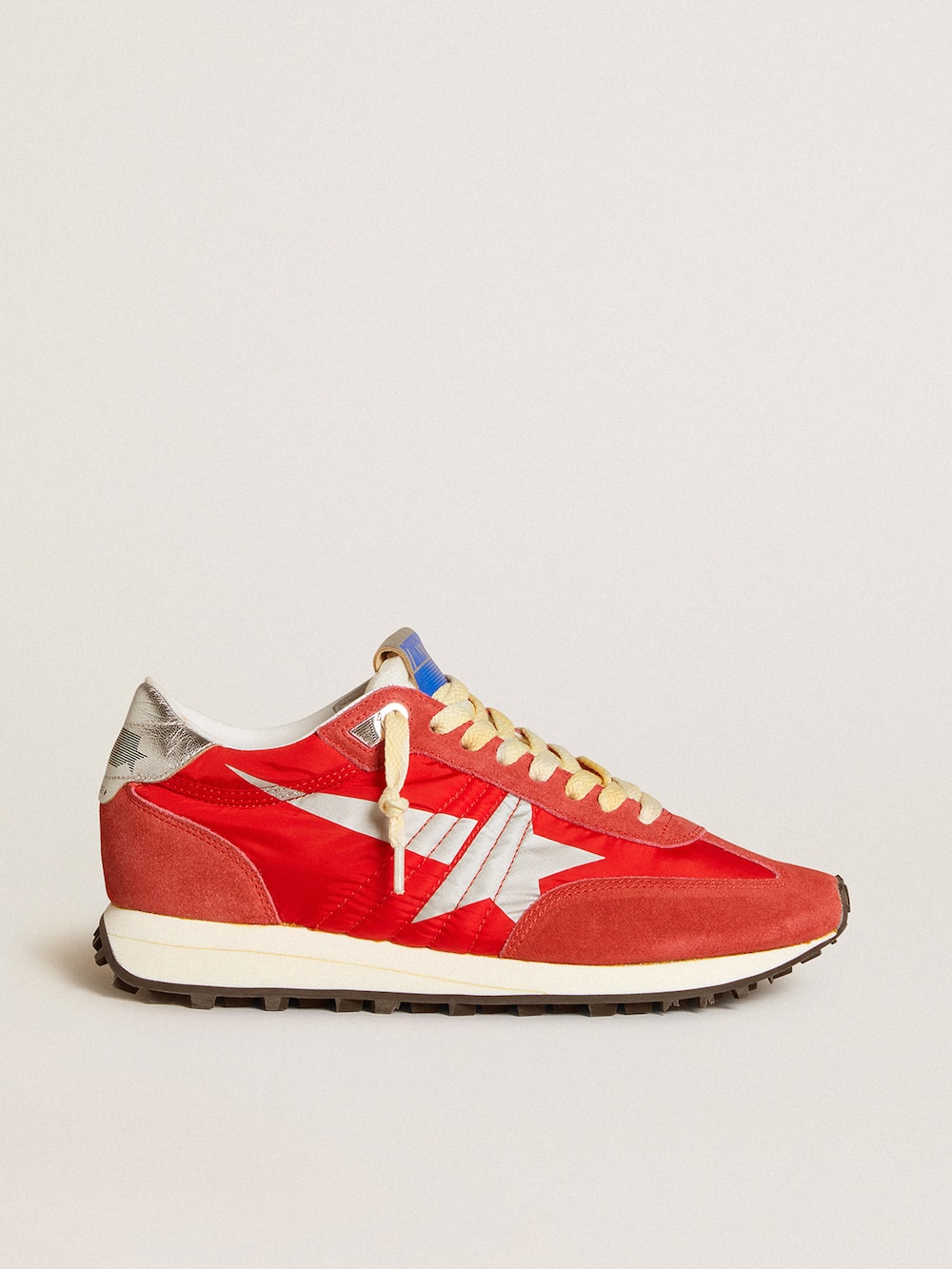 Golden Goose - Women’s Marathon with red nylon upper and silver star in 