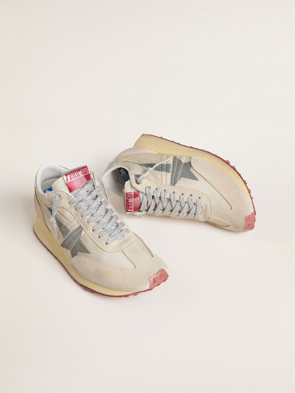 Golden Goose - Women’s Marathon with beige nylon upper and gray star in 