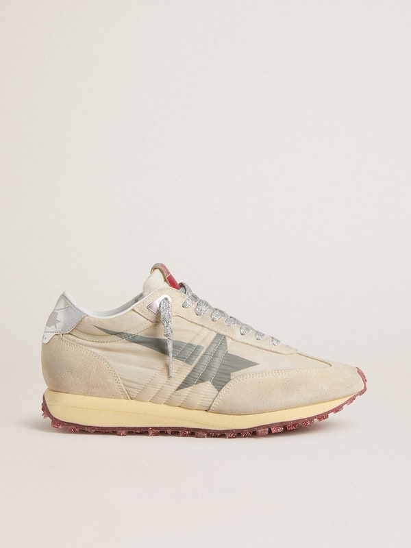 Golden Goose - Women’s Marathon with beige nylon upper and gray star in 