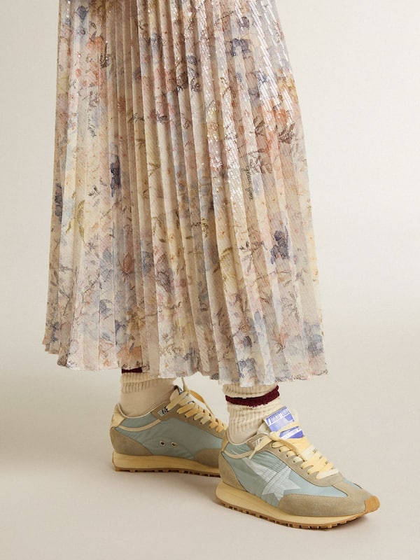 Golden Goose - Women’s Marathon with light blue nylon upper and pastel blue star in 