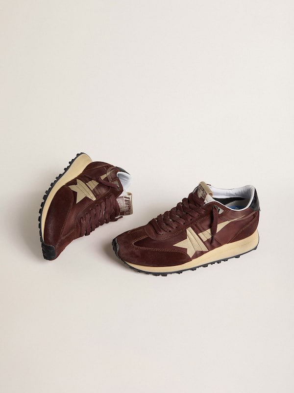 Golden Goose - Women's Marathon with burgundy satin upper and platinum leather star in 